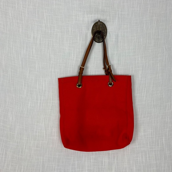 Michael Kors Charm Logo Orange/Brown Canvas Tote - Picture 4 of 9